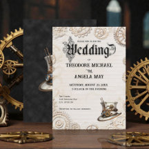 Steampunk Beige Personalisierte Hochzeits-Einladun