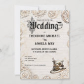 Steampunk Beige Personalized Wedding Invitation Einladung (Vorderseite)