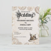 Steampunk Beige Personalized Wedding Invitation Einladung (Stehend Vorderseite)