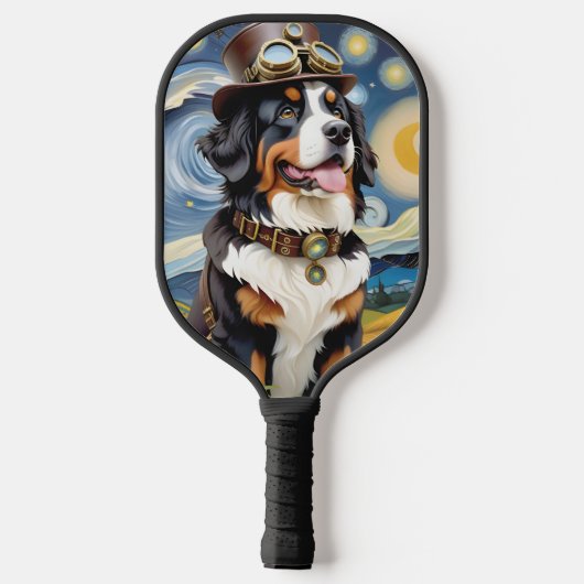 Steampunk Bernese Mountain Dog Pickleball Schläger (Rückseite)