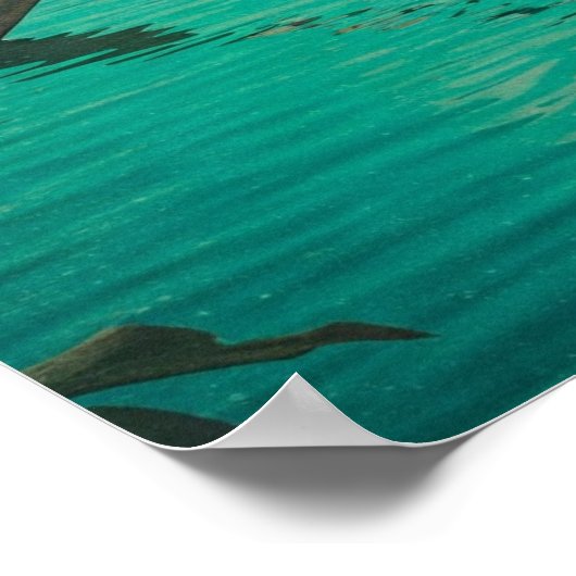 Steampunk Bird Rowing Surreal Lake Kosmic Poster (Ecke)