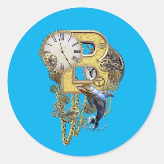 Steampunk Birthday Letter B Runder Aufkleber (Vorderseite)
