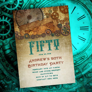 Steampunk Birthday Party Old Paper Gears Einladung