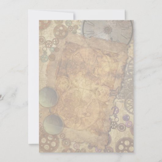 Steampunk Birthday Party Old Paper Gears Einladung (Rückseite)