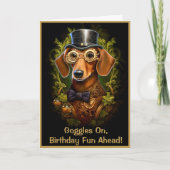 Steampunk Birthday Sausage Dog Individuelle Name 1 Karte (Vorderseite)