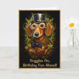Steampunk Birthday Sausage Dog Individuelle Name 1 Karte