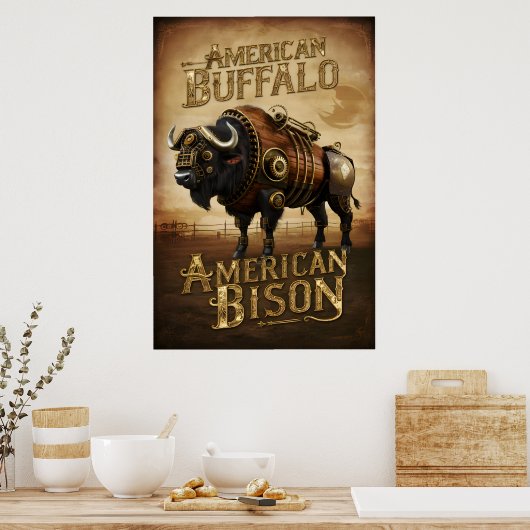 Steampunk Bison auf der Prärie Poster (Küche)