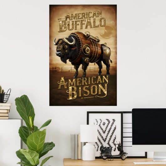 Steampunk Bison auf der Prärie Poster (Heimbüro)