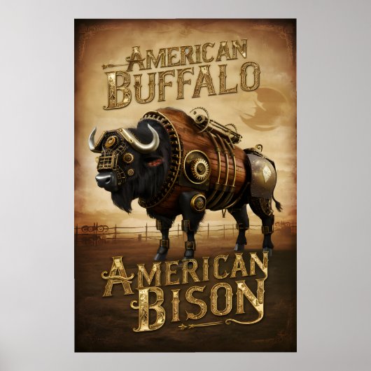 Steampunk Bison auf der Prärie Poster (Vorne)