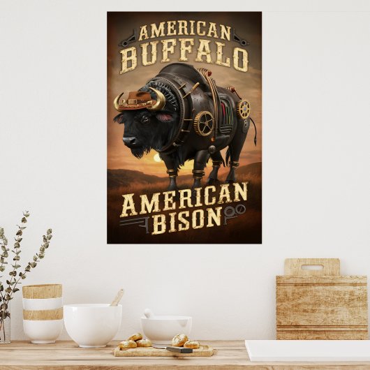 Steampunk Bison Sunset Poster (Küche)