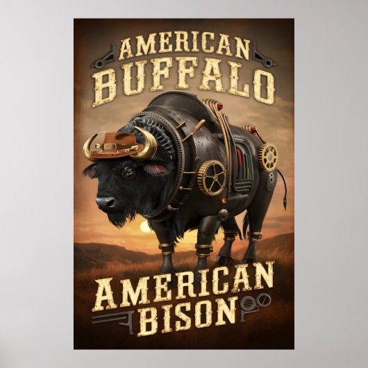 Steampunk Bison Sunset Poster (Vorne)