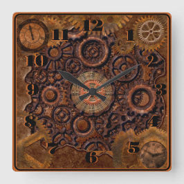 Steampunk Black, Brass, Brown Quadratische Wanduhr