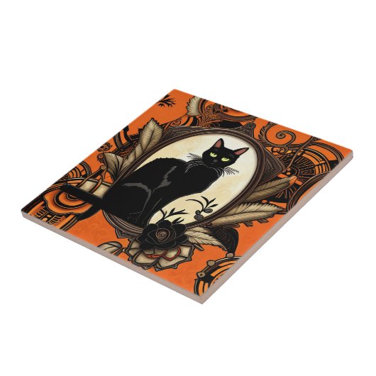 Steampunk Black Cat Halloween Fliese (Seite)