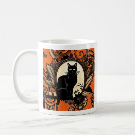 Steampunk Black Cat Halloween Kaffeetasse (Links)