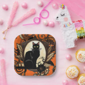 Steampunk Black Cat Halloween Pappteller (Party)