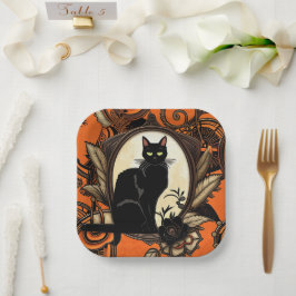 Steampunk Black Cat Halloween Pappteller