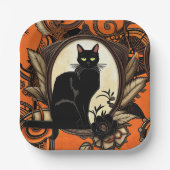 Steampunk Black Cat Halloween Pappteller (Vorderseite)