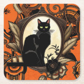 Steampunk Black Cat Halloween Rechteckiger Pappuntersetzer (Vorderseite)