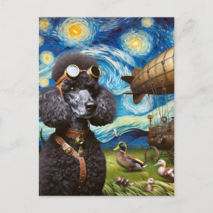 Steampunk Black Poodle Pilot Van Gogh Postkarte