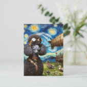 Steampunk Black Poodle Pilot Van Gogh Postkarte (Stehend Vorderseite)