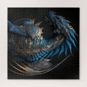 Steampunk-Blauer Drache mit Metallflügeln AI Art Puzzle (Horizontal)