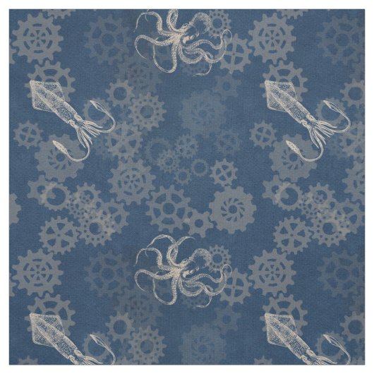 Steampunk blaues Kraken-Gewebe Stoff (Muster)