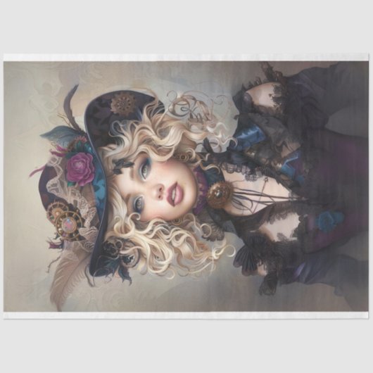 Steampunk Blonde-Lady Cogsworth Decoupage Seidenpapier (Vorderseite)