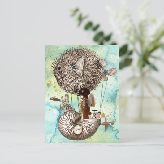 Steampunk Blowfish Mobile Postkarte (Stehend Vorderseite)
