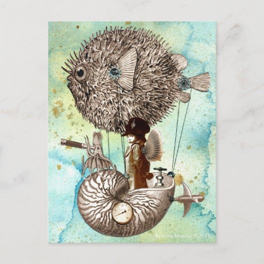 Steampunk Blowfish Mobile Postkarte (Vorderseite)