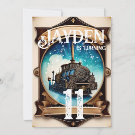 Steampunk Blue Gold Geburtstagsparty Einladung