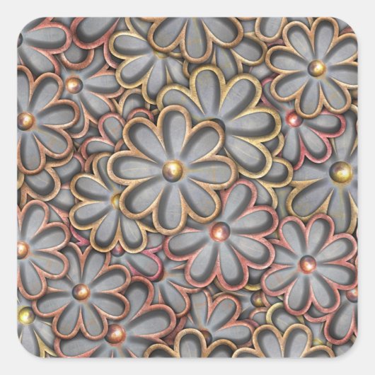 Steampunk Blume Power Quadratischer Aufkleber (Vorderseite)