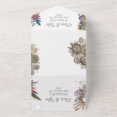 Steampunk, Blume und Feathers Wedding All In One Einladung (Außenbereich)