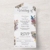 Steampunk, Blume und Feathers Wedding All In One Einladung (Innen Boden)