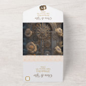 Steampunk, Blume und Feathers Wedding All In One Einladung (Außenbereich)