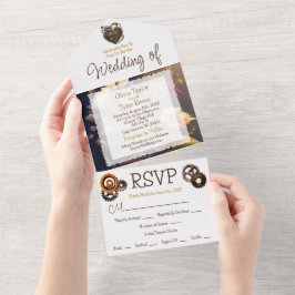 Steampunk, Blume und Feathers Wedding All In One Einladung