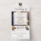 Steampunk, Blume und Feathers Wedding All In One Einladung (Innen Boden)