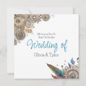 Steampunk, Blume und Feathers Wedding Einladung (Vorderseite)