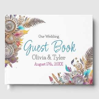 Steampunk, Blume und Feathers Wedding Gästebuch