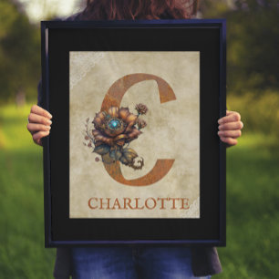 Steampunk-Blumen-Initiale C Poster
