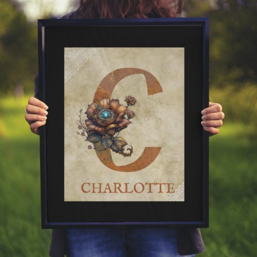 Steampunk-Blumen-Initiale C Poster