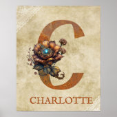 Steampunk-Blumen-Initiale C Poster (Vorne)