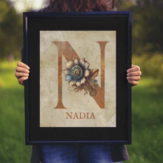 Steampunk-Blumen-Initiale N Poster