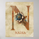 Steampunk-Blumen-Initiale N Poster (Vorne)