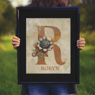 Steampunk-Blumenbuchstabe R Poster