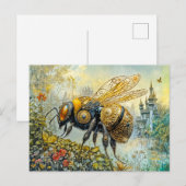 Steampunk-Blütenbiene Postkarte (Vorne/Hinten)