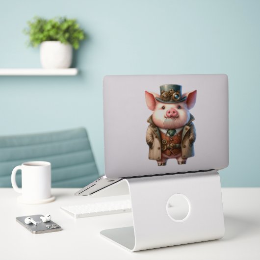 Steampunk-Boar-Transparenter Aufkleber (Laptop auf Schreibtisch)
