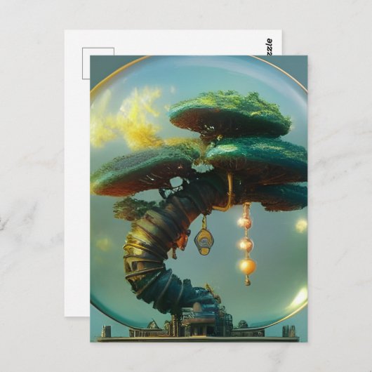 Steampunk Bonsai Tree Unter einem Dom Postkarte (Vorne/Hinten)