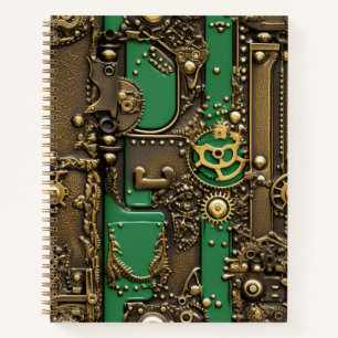 Steampunk Book Industrial Green Notizblock