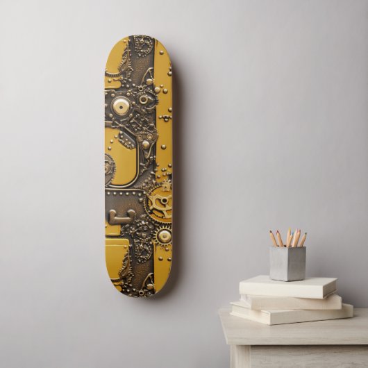 Steampunk Book Industrial Yellow Skateboard (Wandkunst)