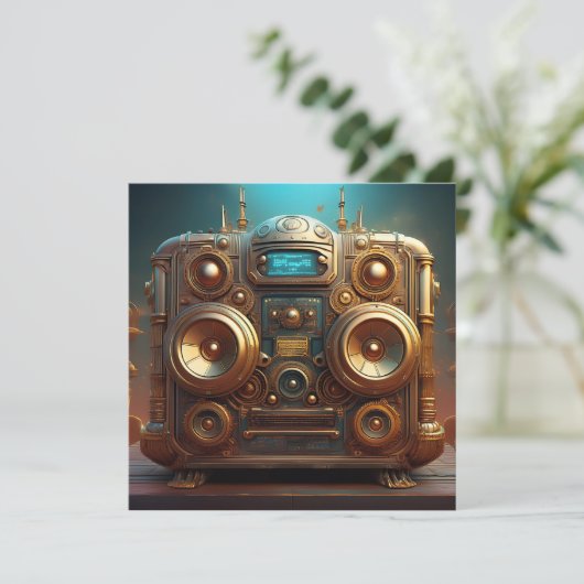 Steampunk Boom Box Radio Einladung (Stehend Vorderseite)